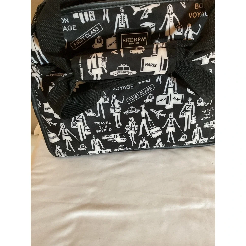 Sherpa Pet Carrier Travel the World Graphic Print Black White Soft Sided Bag